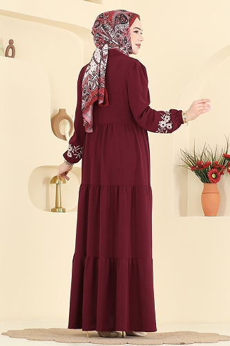 moda selvim Dress PL9198 Burgundy - Thumbnail
