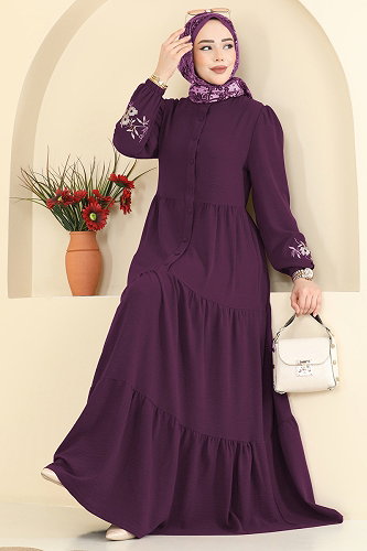 moda selvim Dress PL9198 Damson - Thumbnail