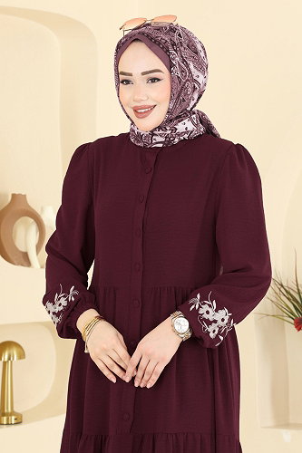 moda selvim الفستان خمري غامق PL9198 - Thumbnail