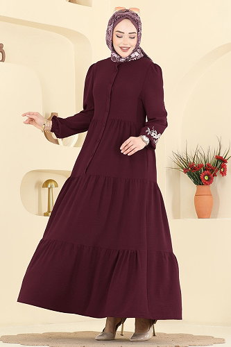 moda selvim الفستان خمري غامق PL9198 - Thumbnail