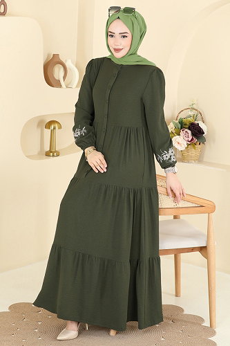 moda selvim Dress PL9198 Dark Khaki - Thumbnail