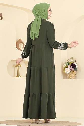 moda selvim Dress PL9198 Dark Khaki - Thumbnail