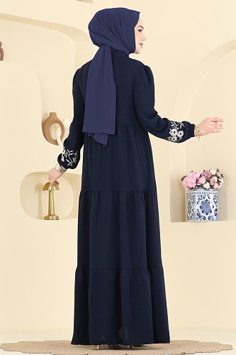moda selvim الفستان كحلي غامق PL9198 - Thumbnail