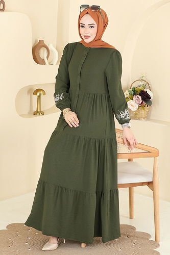 moda selvim Dress PL9198 Khaki - Thumbnail