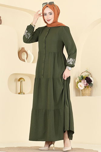 moda selvim Dress PL9198 Khaki - Thumbnail