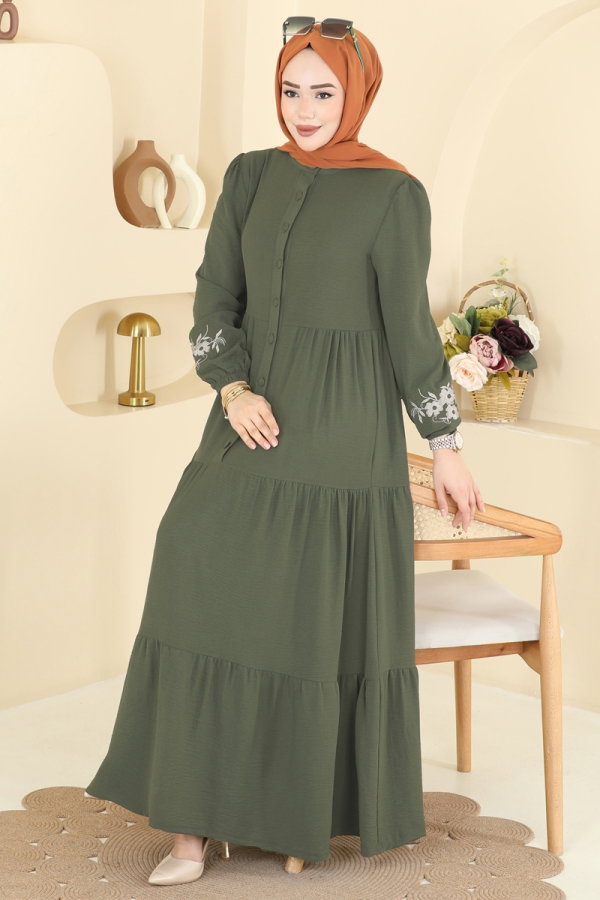 Modaselvim الفساتين الفستان اخضر عفني PL9198