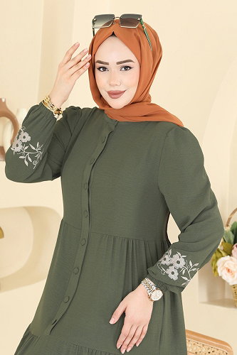 moda selvim الفستان اخضر عفني PL9198 - Thumbnail