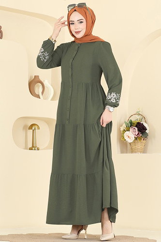 moda selvim الفستان اخضر عفني PL9198 - Thumbnail