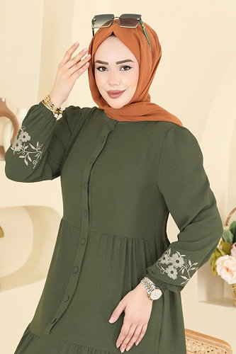 moda selvim Dress PL9198 Light Khaki - Thumbnail