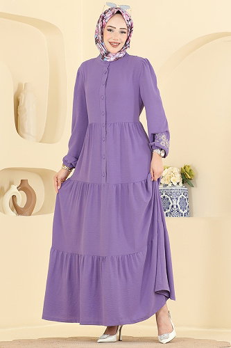 moda selvim الفستان بنفسجي فاتح PL9198 - Thumbnail