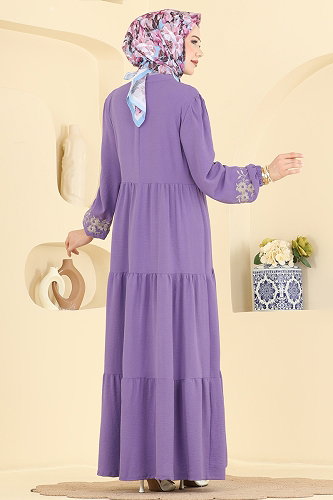 moda selvim الفستان بنفسجي فاتح PL9198 - Thumbnail