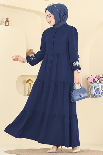 moda selvim Dress PL9198 Light Navy Blue - Thumbnail