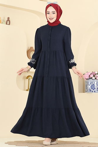 moda selvim Dress PL9198 Navy Blue - Thumbnail