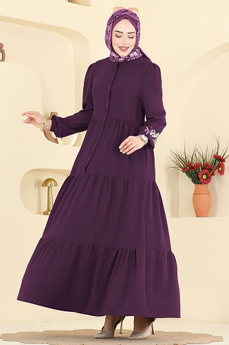 moda selvim Dress PL9198 Purple - Thumbnail