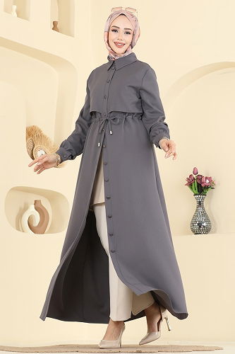 moda selvim الفستان رمادي غامق PL9199 - Thumbnail