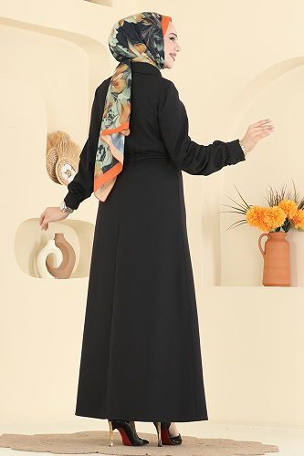 moda selvim الفستان أسود PL9199 - Thumbnail