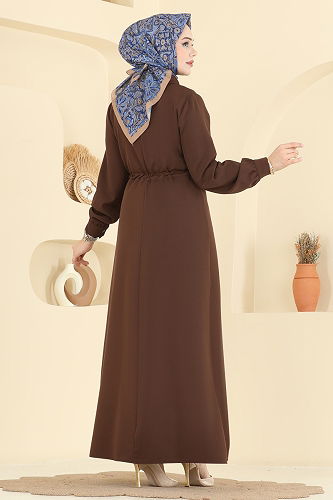 moda selvim الفستان بني PL9199 - Thumbnail