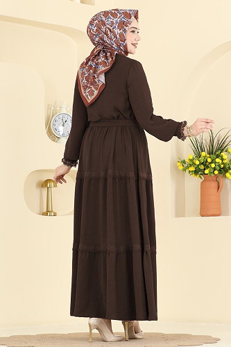 moda selvim الفستان بني غامق PL9200 - Thumbnail