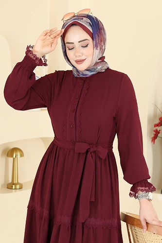 moda selvim Dress PL9200 Burgundy - Thumbnail