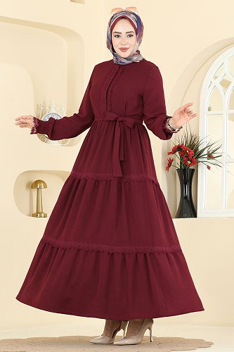 moda selvim Dress PL9200 Burgundy - Thumbnail
