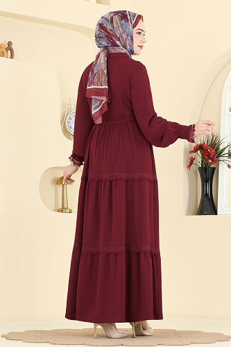 moda selvim الفستان خمري PL9200 - Thumbnail