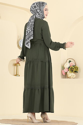 moda selvim Dress PL9200 Dark Khaki - Thumbnail