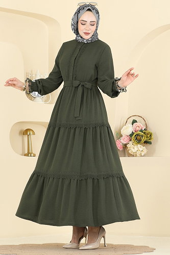 moda selvim Dress PL9200 Dark Khaki - Thumbnail