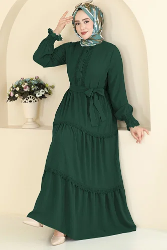 moda selvim Dress PL9200 Emerald - Thumbnail