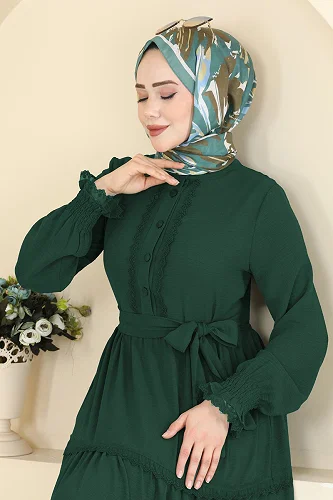 moda selvim Dress PL9200 Emerald - Thumbnail