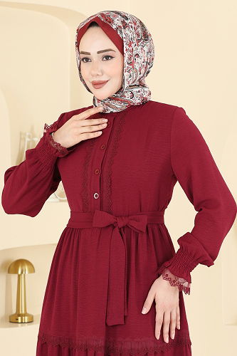 moda selvim Dress PL9200 Light Burgundy - Thumbnail