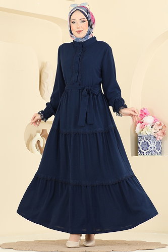 moda selvim Dress PL9200 Navy Blue - Thumbnail