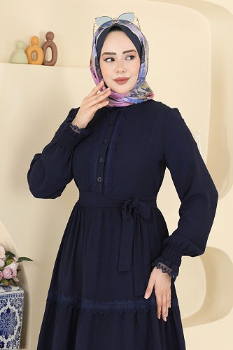 moda selvim الفستان كحلي PL9200 - Thumbnail