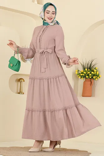moda selvim الفستان بيج PL9200 - Thumbnail