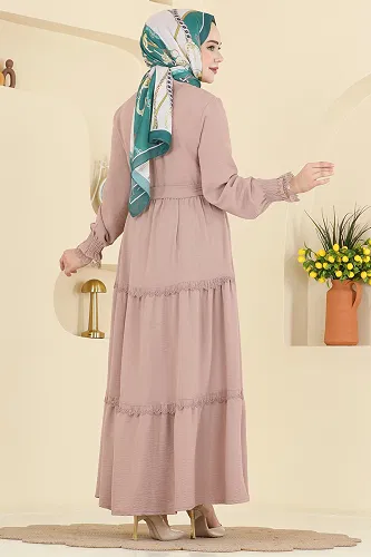 moda selvim الفستان بيج PL9200 - Thumbnail