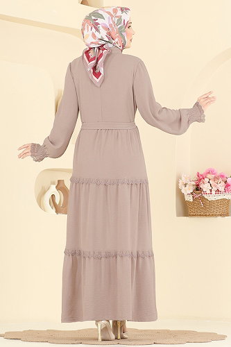 moda selvim الفستان بيج PL9200 - Thumbnail