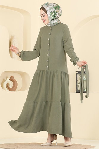 moda selvim Dress PL9203 Almond Green - Thumbnail