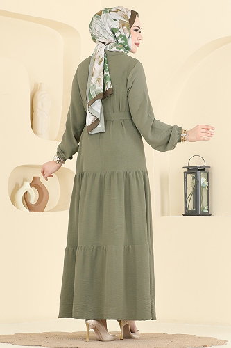 moda selvim Dress PL9203 Almond Green - Thumbnail