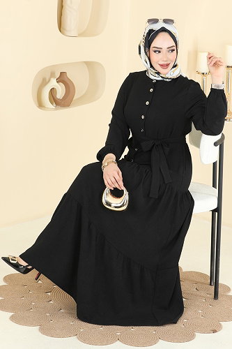 moda selvim Dress PL9203 Black - Thumbnail