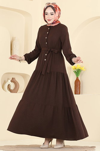 moda selvim Dress PL9203 Brown - Thumbnail