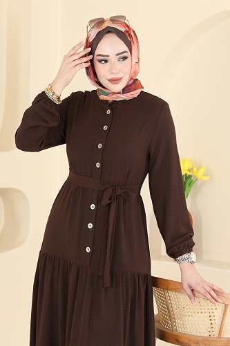 moda selvim الفستان بني PL9203 - Thumbnail