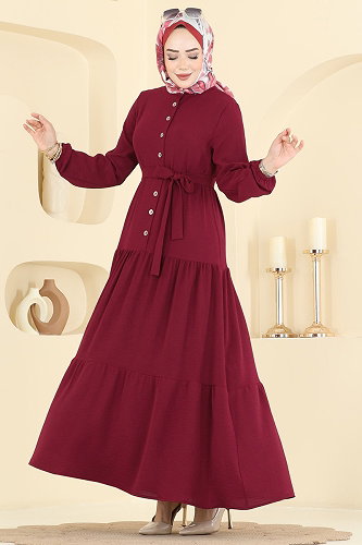 moda selvim Dress PL9203 Burgundy - Thumbnail