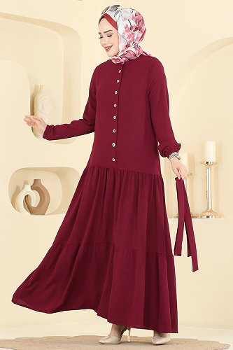 moda selvim الفستان خمري PL9203 - Thumbnail