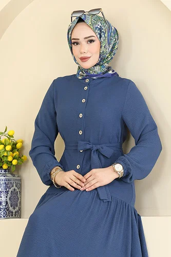 moda selvim Dress PL9203 Indigo - Thumbnail