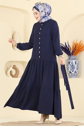 moda selvim Dress PL9203 Navy Blue - Thumbnail