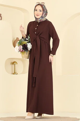 moda selvim Dress PL9206 Brown - Thumbnail