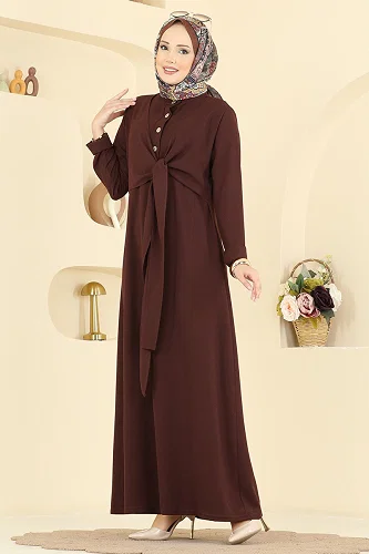 moda selvim Dress PL9206 Brown - Thumbnail