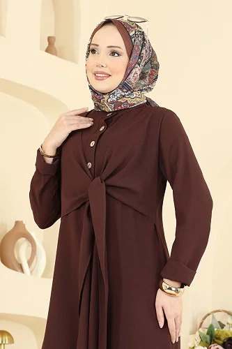 moda selvim Dress PL9206 Brown - Thumbnail
