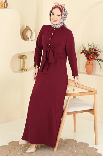 moda selvim Dress PL9206 Burgundy - Thumbnail