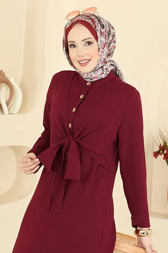 moda selvim الفستان خمري PL9206 - Thumbnail