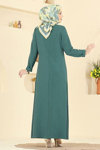 moda selvim الفستان أخضر باهت غامق PL9206 - Thumbnail